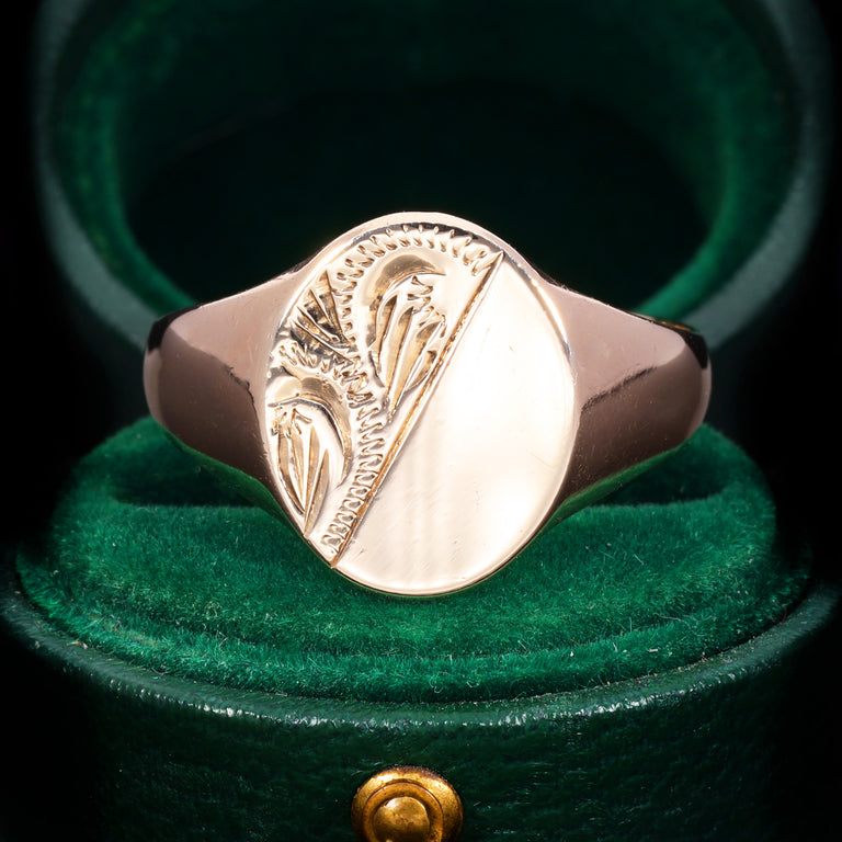 The Vintage 9ct Gold Oval Engraved Signet Ring