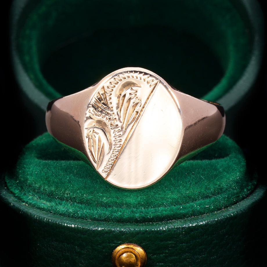 The Vintage 9ct Gold Oval Engraved Signet Ring
