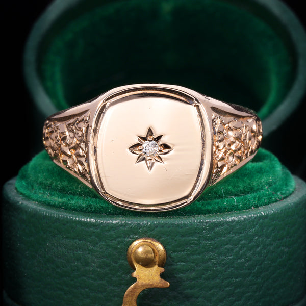 The Vintage 1977 Diamond and Floral Signet Ring