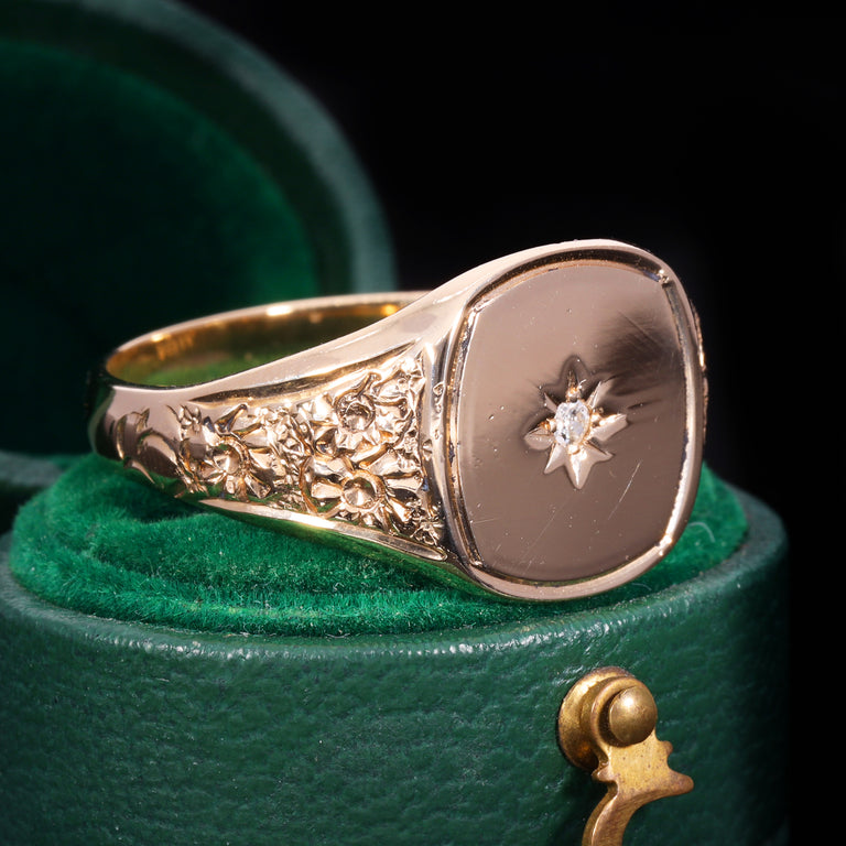 The Vintage 1977 Diamond and Floral Signet Ring