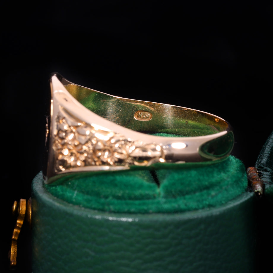 The Vintage 1977 Diamond and Floral Signet Ring