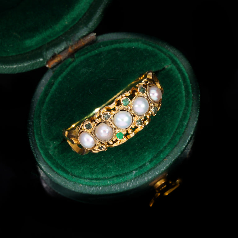 The Antique Victorian Pearl And Emerald Half Hoop Ring