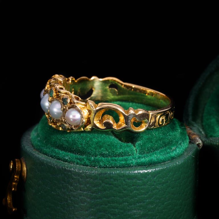 The Antique Victorian Pearl And Emerald Half Hoop Ring