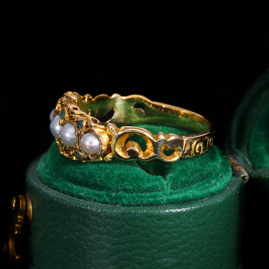 The Antique Victorian Pearl And Emerald Half Hoop Ring
