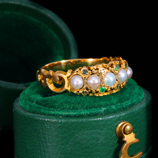 The Antique Victorian Pearl And Emerald Half Hoop Ring