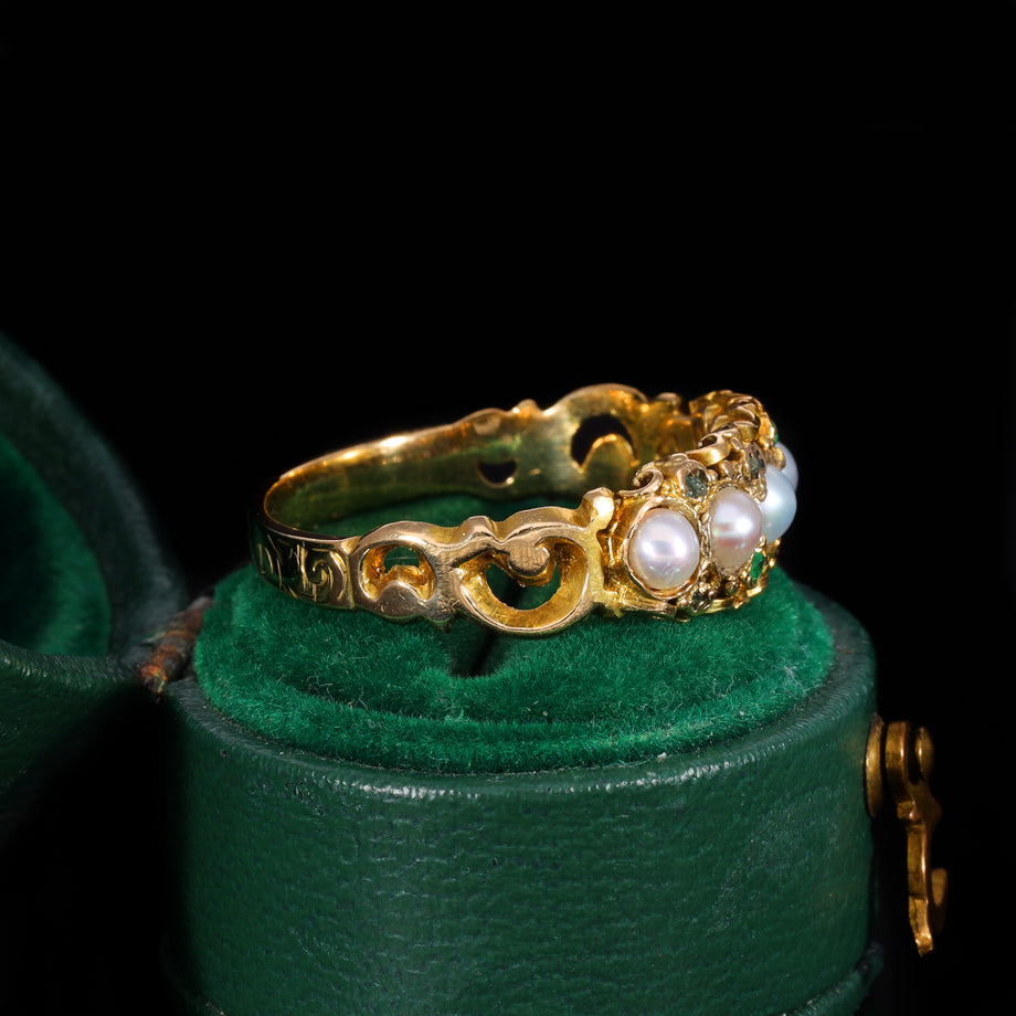 The Antique Victorian Pearl And Emerald Half Hoop Ring