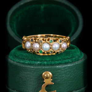 The Antique Victorian Pearl And Emerald Half Hoop Ring