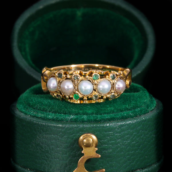 The Antique Victorian Pearl And Emerald Half Hoop Ring