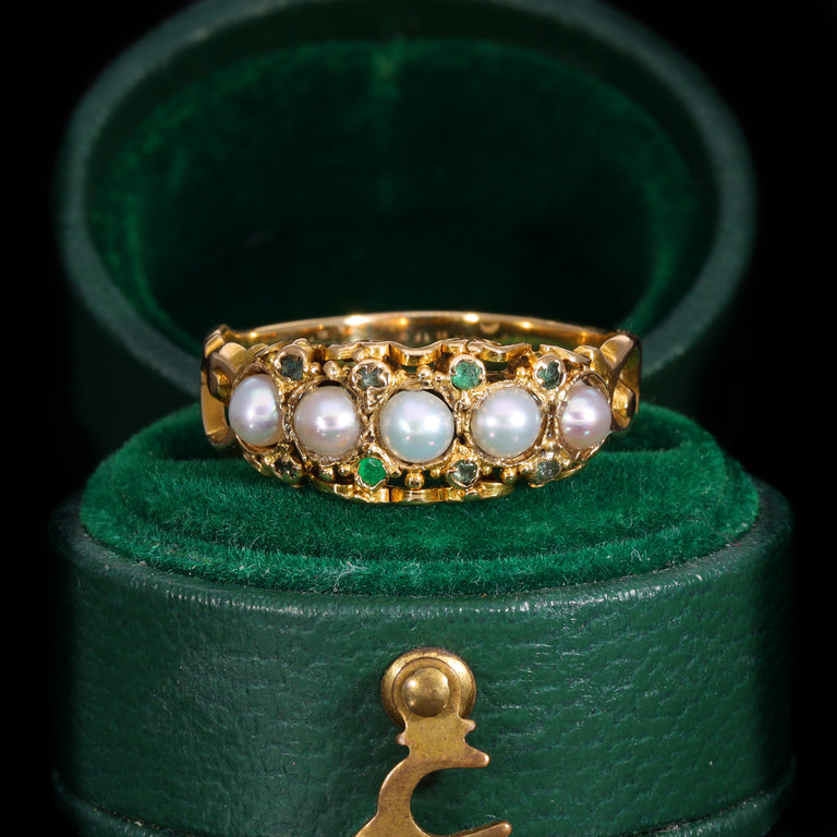 The Antique Victorian Pearl And Emerald Half Hoop Ring