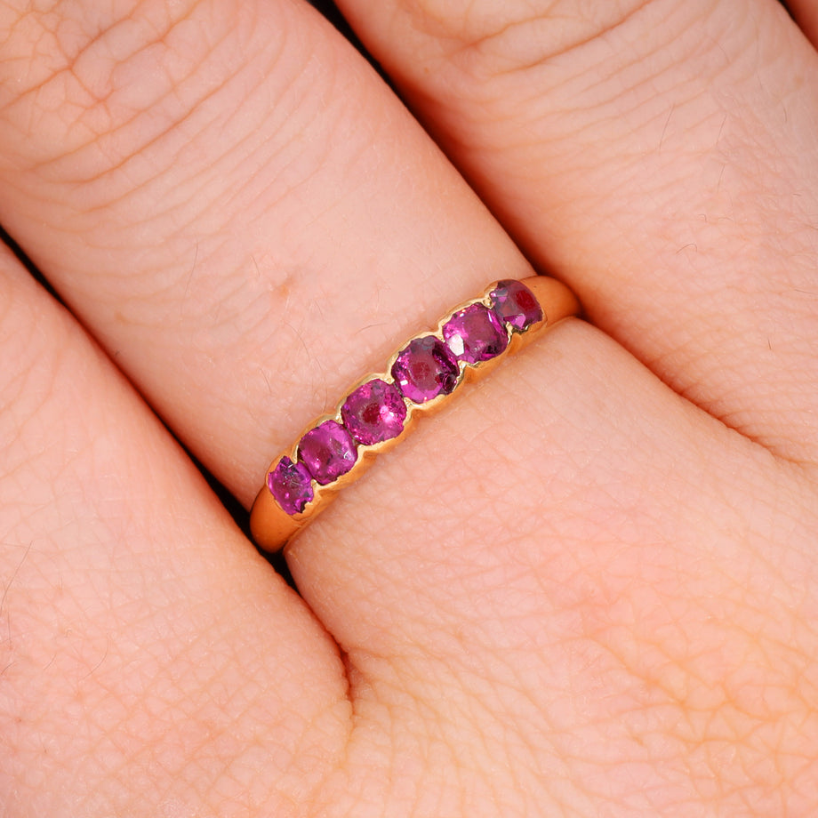 The Antique Victorian Purple Garnet Six Stone Half Hoop Ring