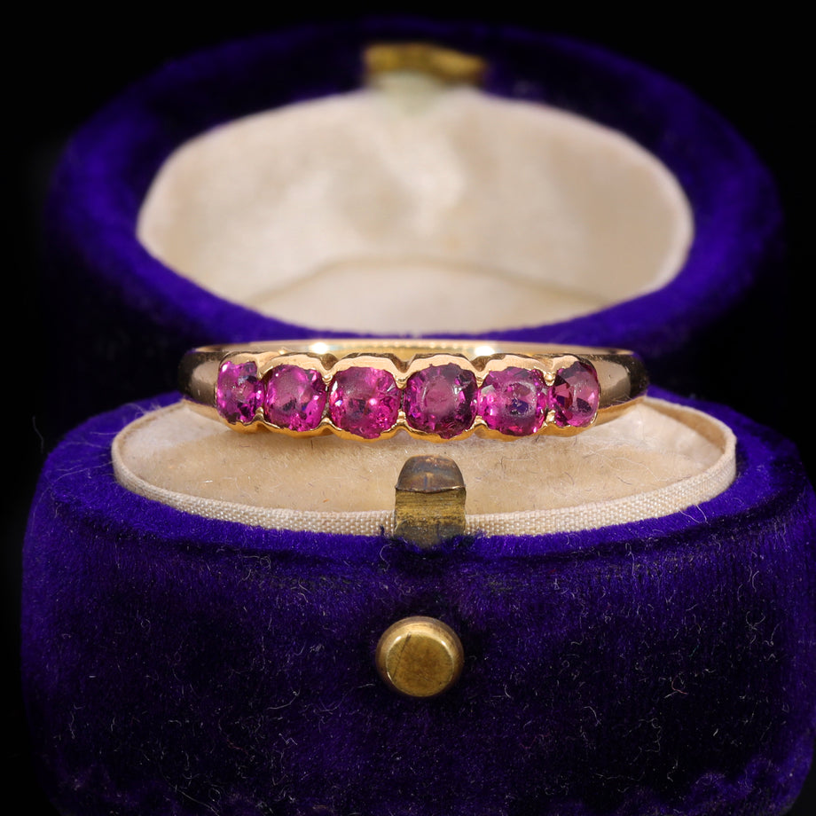 The Antique Victorian Purple Garnet Six Stone Half Hoop Ring