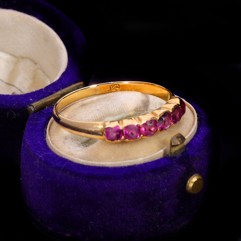The Antique Victorian Purple Garnet Six Stone Half Hoop Ring