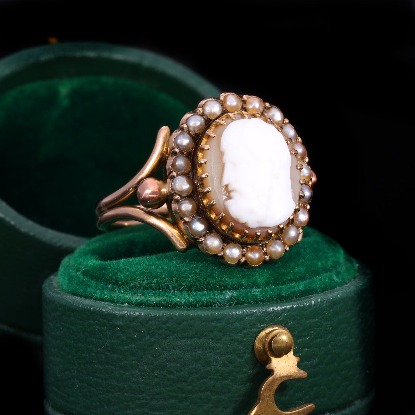 The Antique Victorian Pearl and Shell Cameo Ring