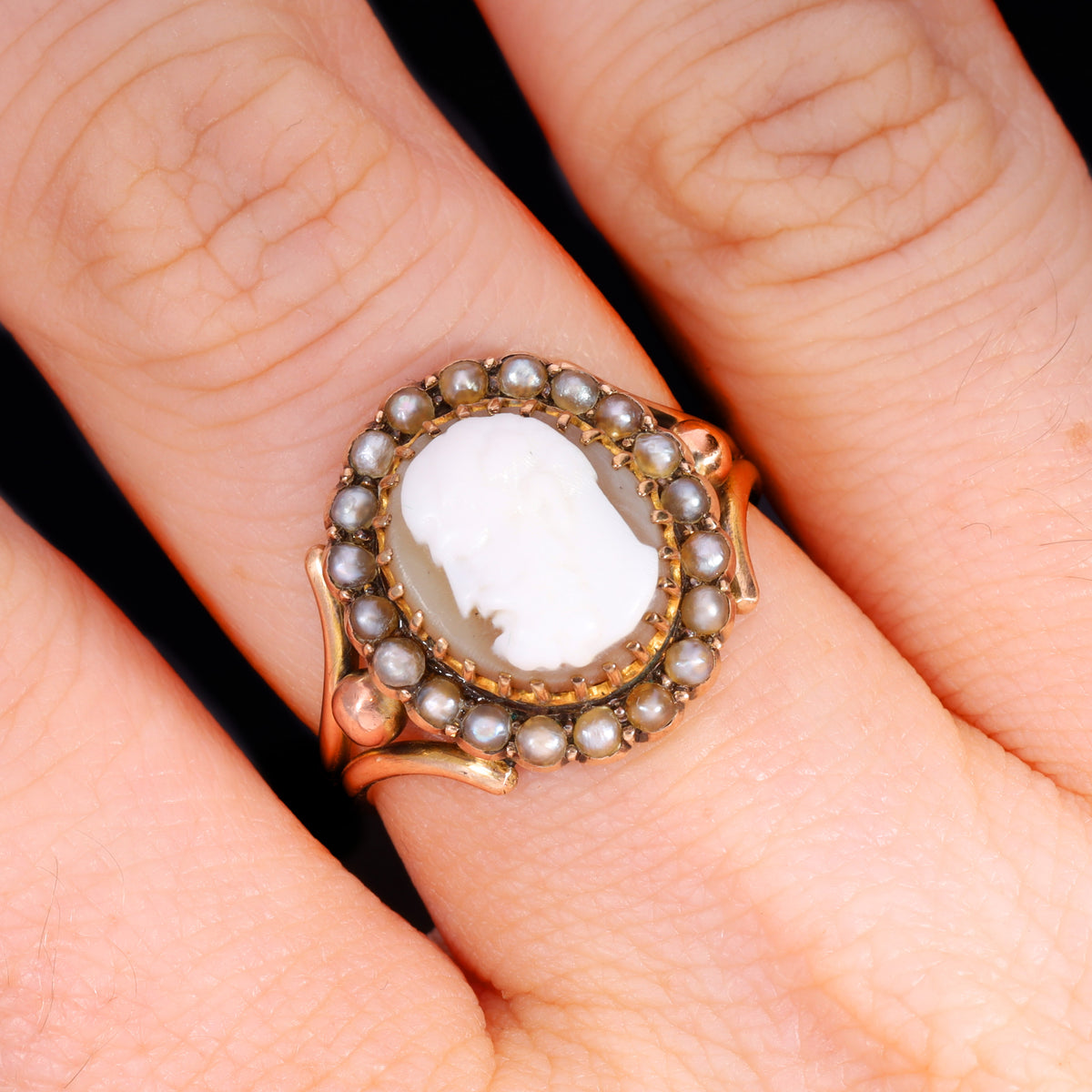 The Antique Victorian Pearl and Shell Cameo Ring