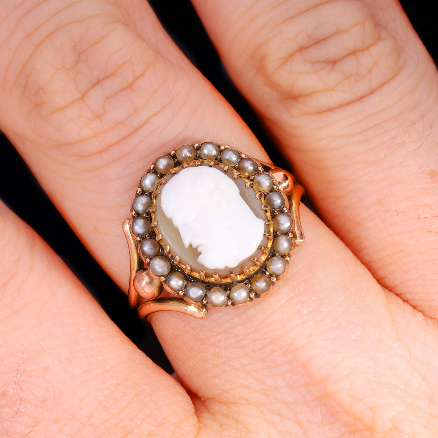 The Antique Victorian Pearl and Shell Cameo Ring