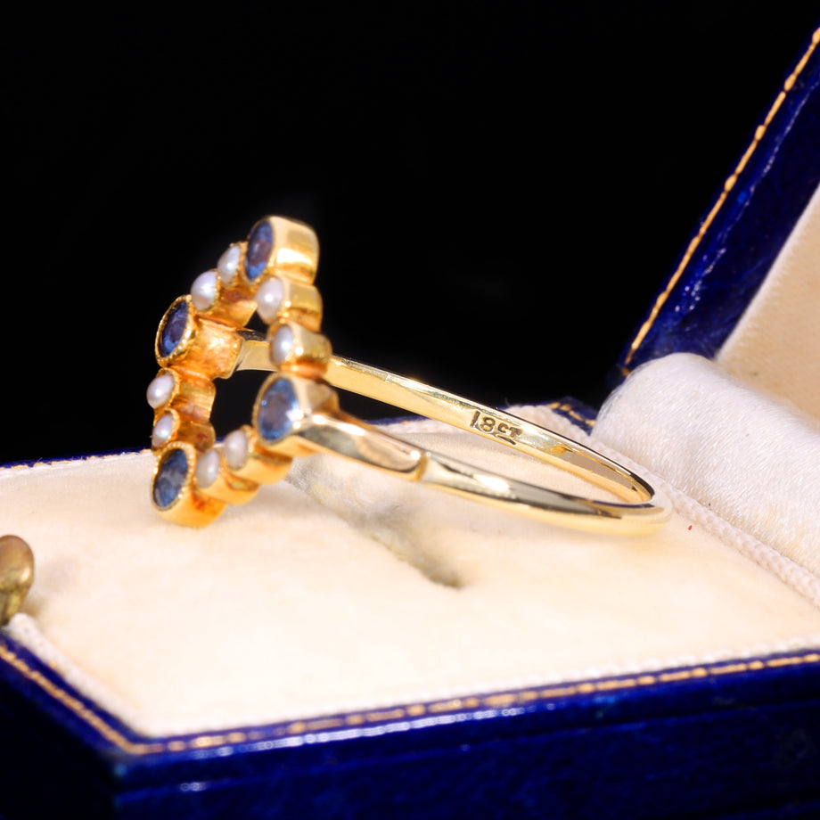The Antique Edwardian Sapphire and Pearl Geometric Ring