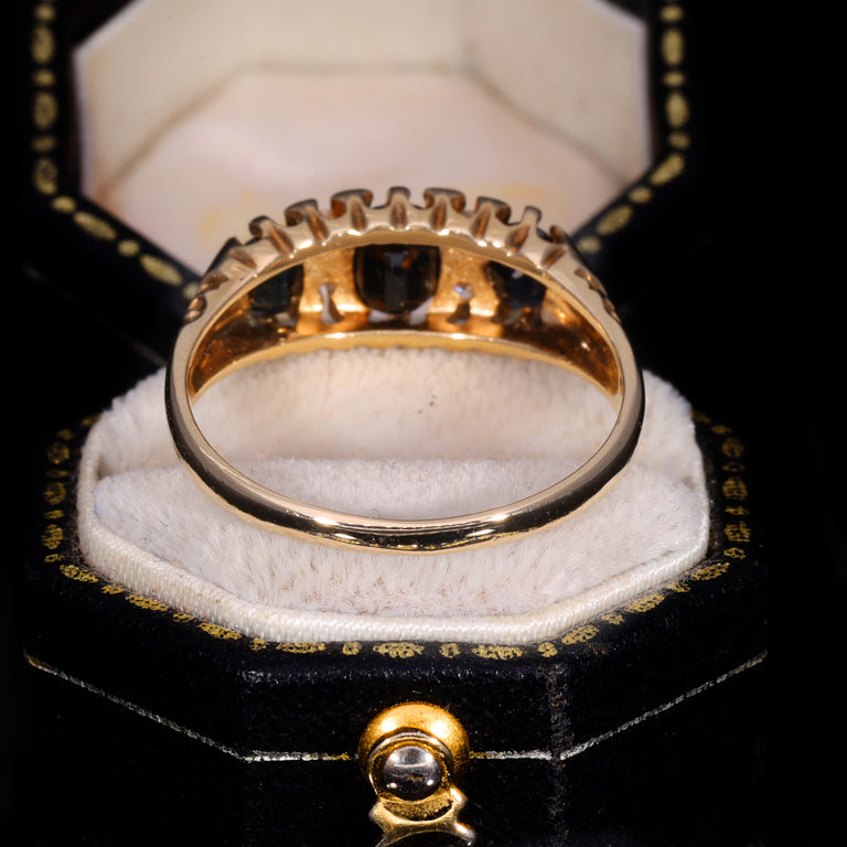 The Vintage 1990 Diamond And Sapphire Flush Set Boat Ring