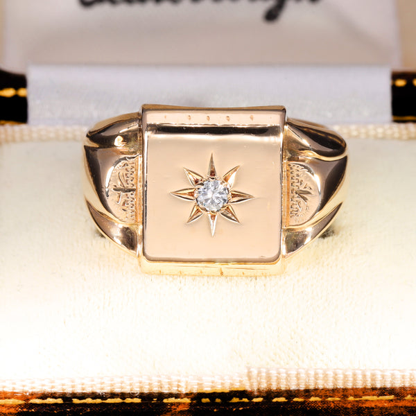 The Vintage 1971 Diamond 9ct Gold Heavy Signet Ring