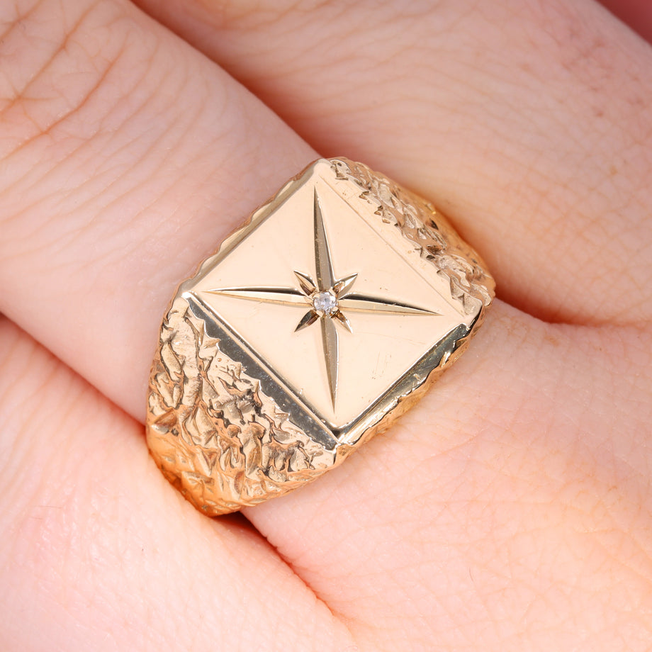 The Vintage 1992 Diamond 9ct Gold Star Signet Ring