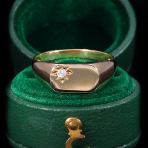 The Vintage Cubic Zirconia 9ct Gold Slim Signet Ring