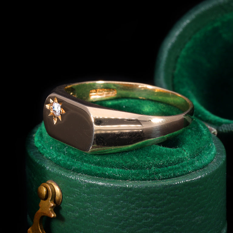 The Vintage Cubic Zirconia 9ct Gold Slim Signet Ring