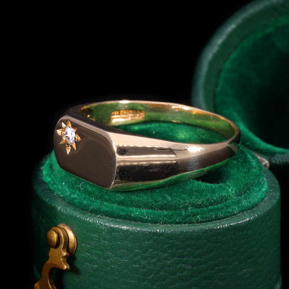 The Vintage Cubic Zirconia 9ct Gold Slim Signet Ring