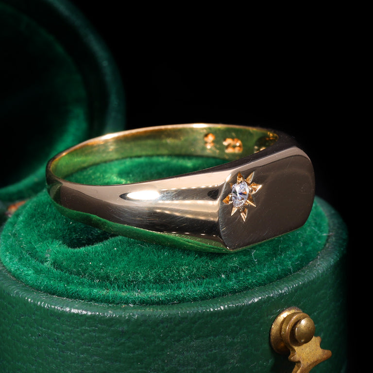 The Vintage Cubic Zirconia 9ct Gold Slim Signet Ring