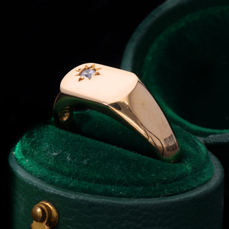 The Vintage Cubic Zirconia 9ct Gold Slim Signet Ring