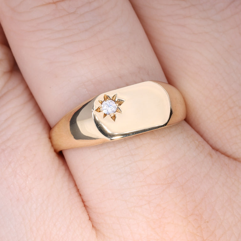 The Vintage Cubic Zirconia 9ct Gold Slim Signet Ring