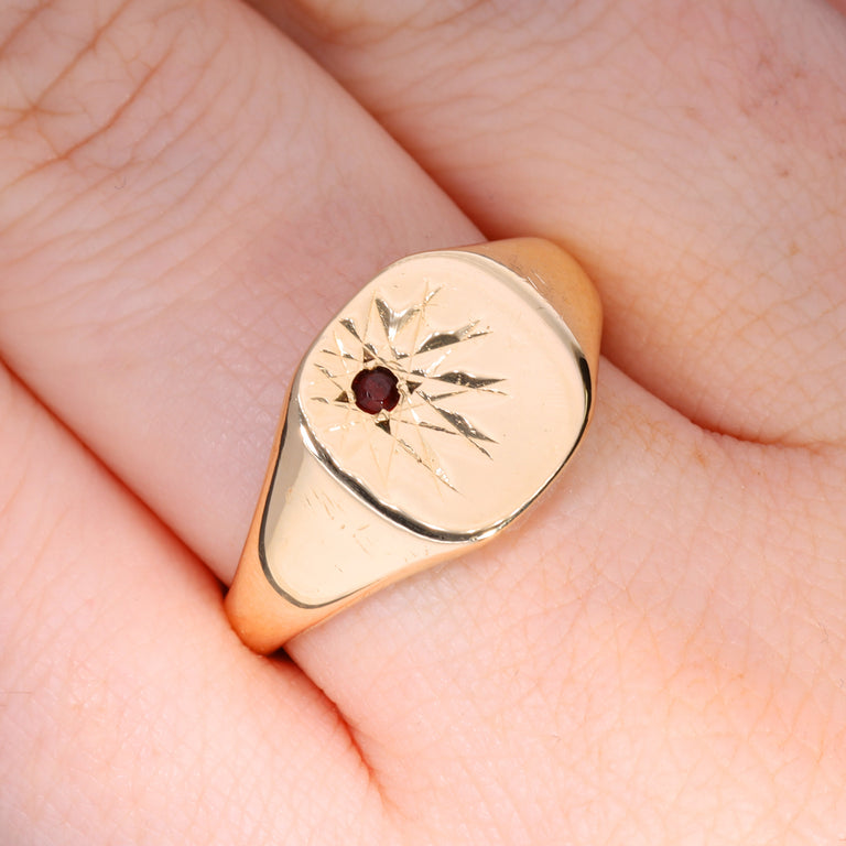 The Vintage 1978 Star Set Garnet Signet Ring