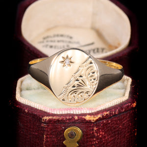 The Vintage Diamond 9ct Gold Oval Engraved Signet Ring