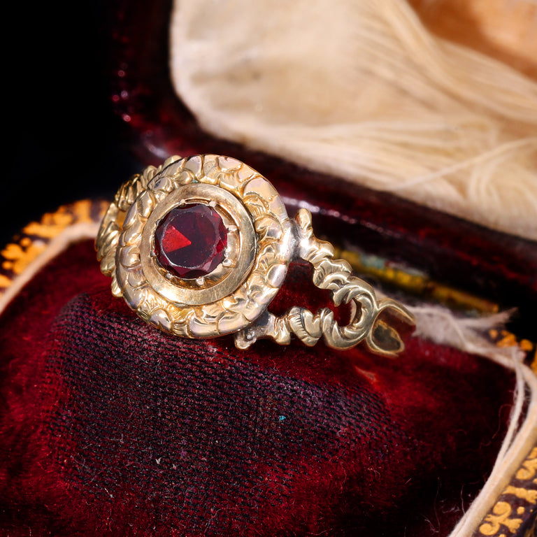 The Vintage Garnet Georgian Style Engraved Ring