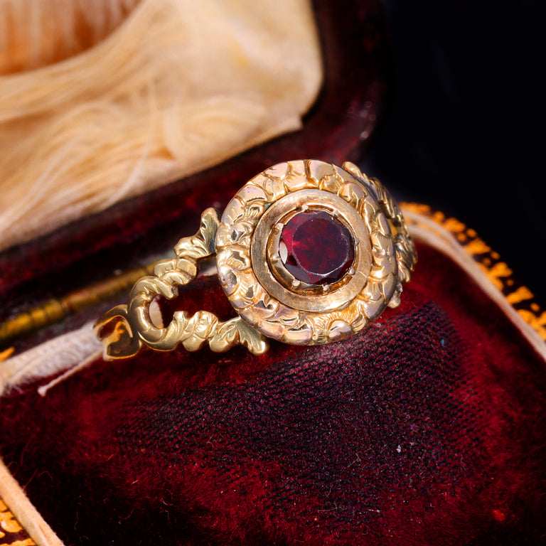 The Vintage Garnet Georgian Style Engraved Ring