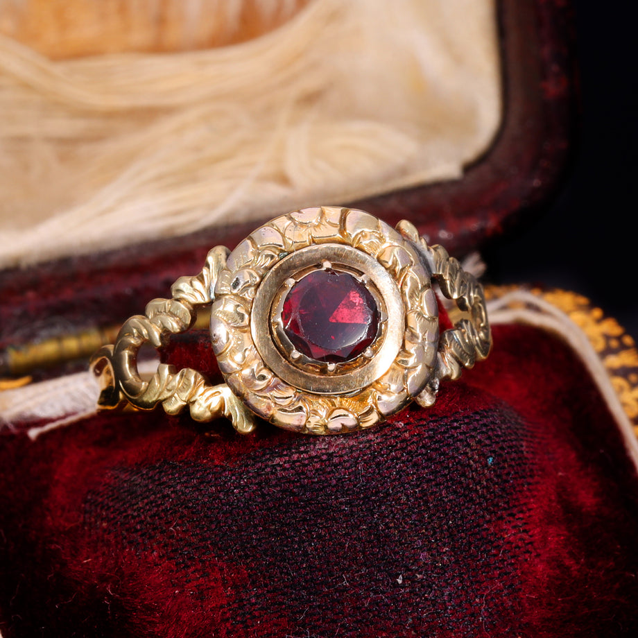 The Vintage Garnet Georgian Style Engraved Ring