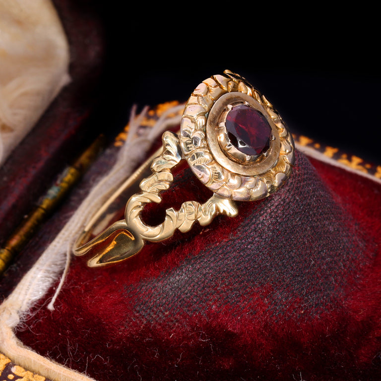 The Vintage Garnet Georgian Style Engraved Ring
