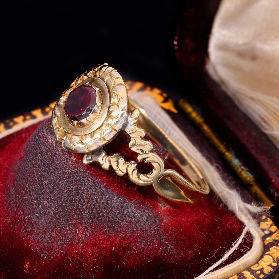 The Vintage Garnet Georgian Style Engraved Ring
