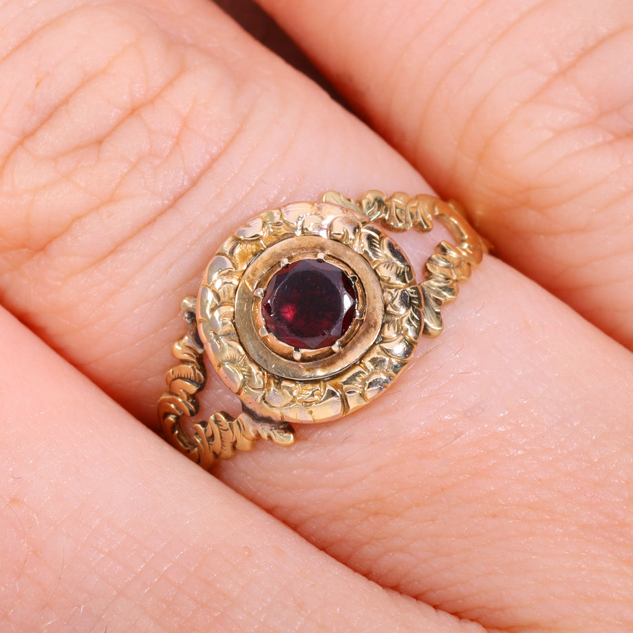 The Vintage Garnet Georgian Style Engraved Ring