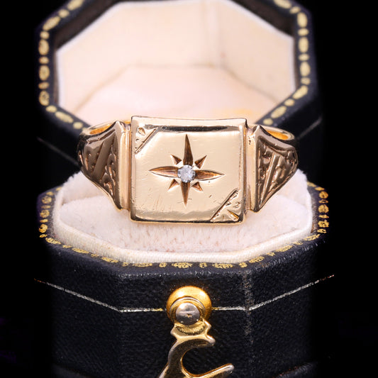 The Vintage 1965 Diamond 9ct Gold Signet Ring