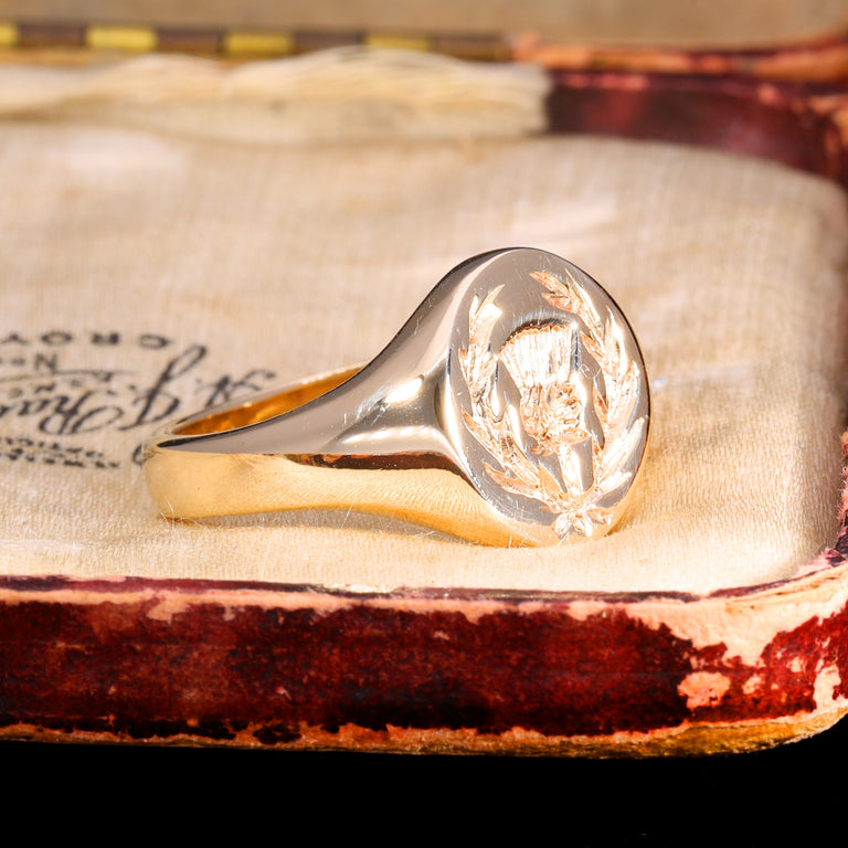 The Vintage 9ct Gold Thistle Heavy Signet Ring