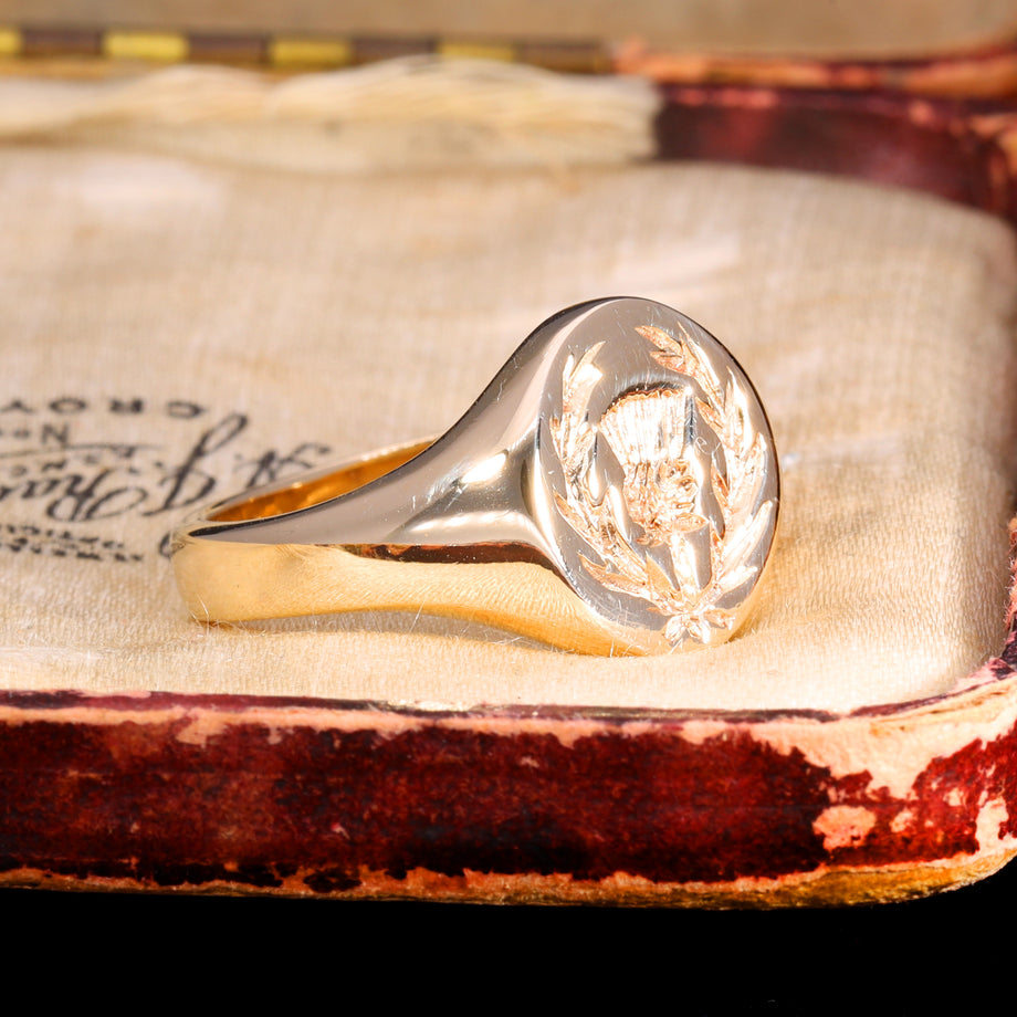 The Vintage 9ct Gold Thistle Heavy Signet Ring