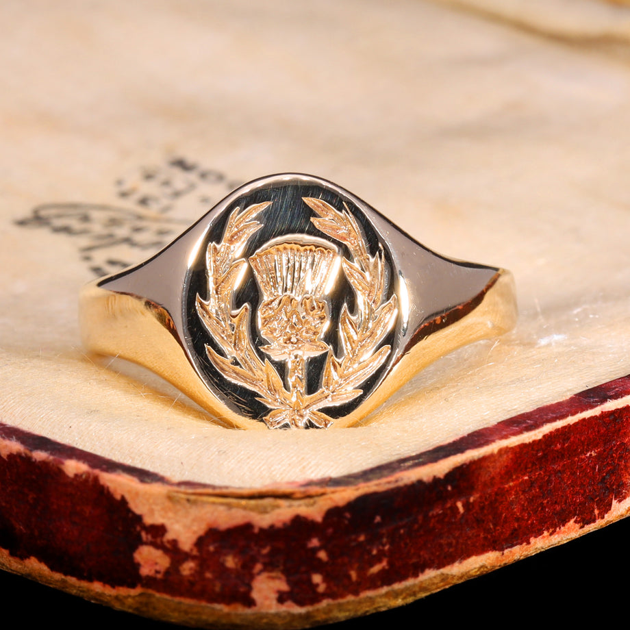 The Vintage 9ct Gold Thistle Heavy Signet Ring