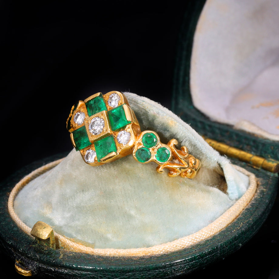 The Vintage 1976 Emerald And Diamond Geometric Ring