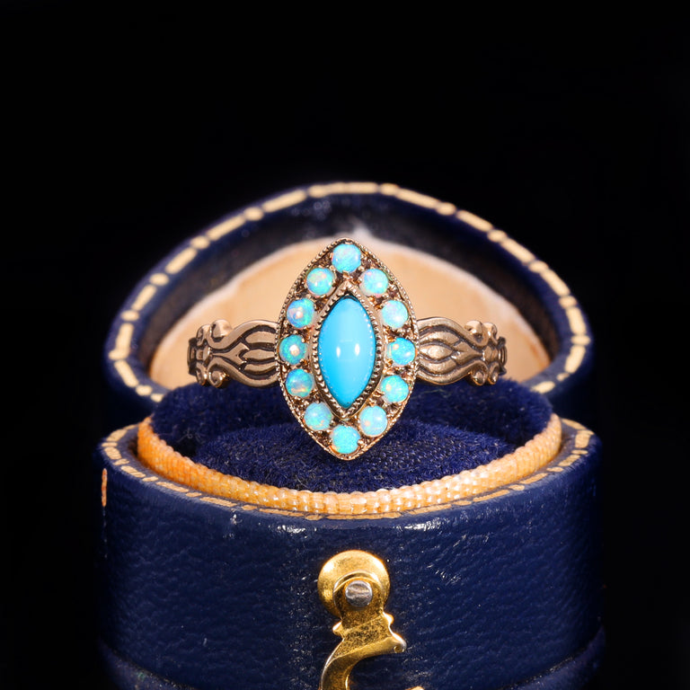 The Vintage 9ct Gold Turquoise And Opal Navette Ring