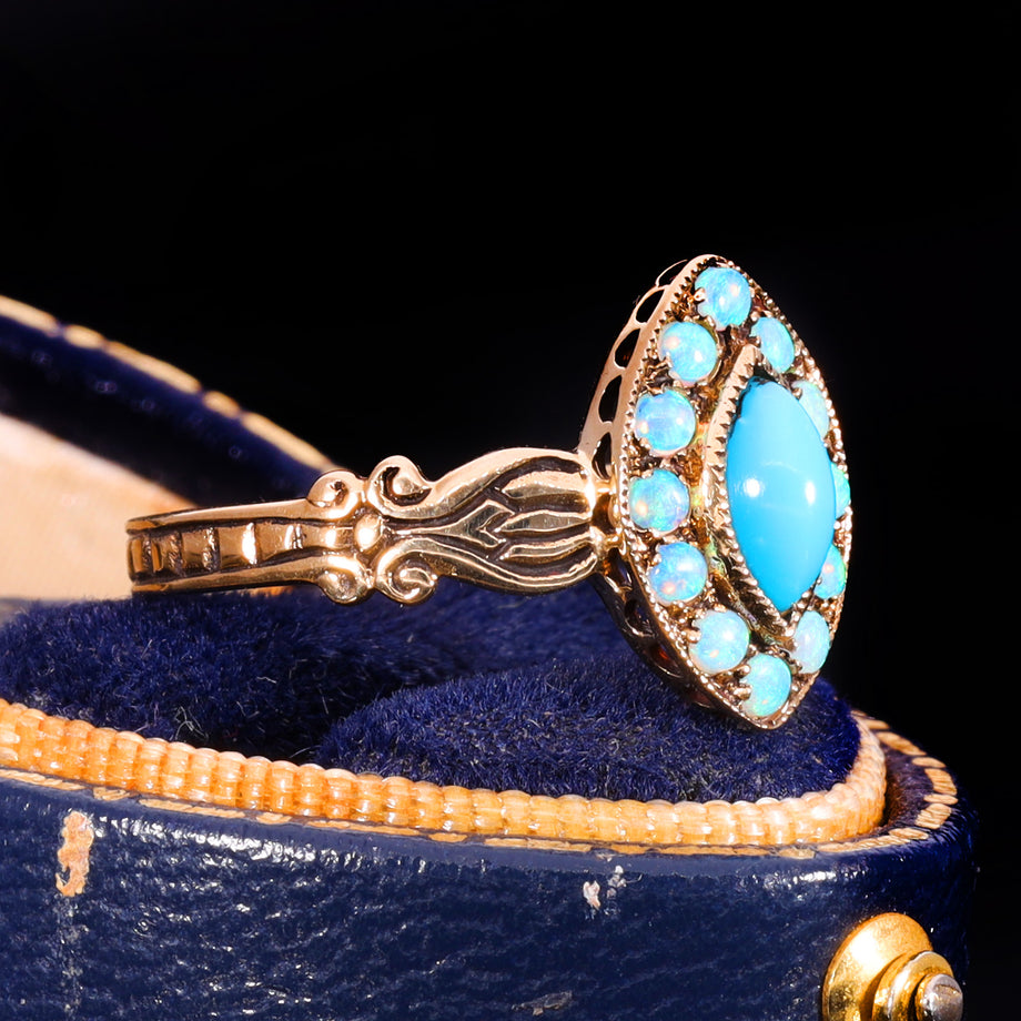 The Vintage 9ct Gold Turquoise And Opal Navette Ring