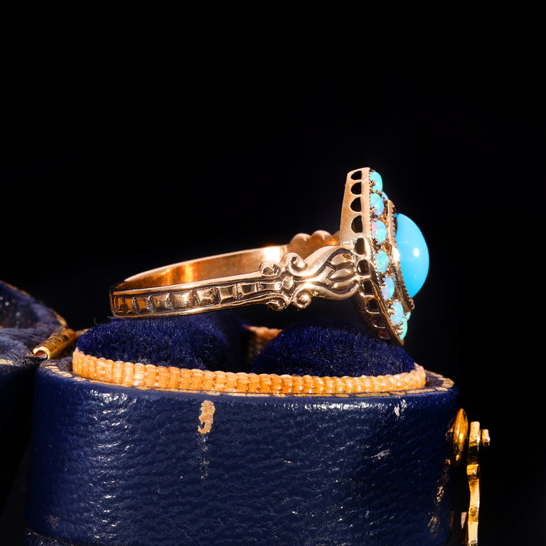 The Vintage 9ct Gold Turquoise And Opal Navette Ring