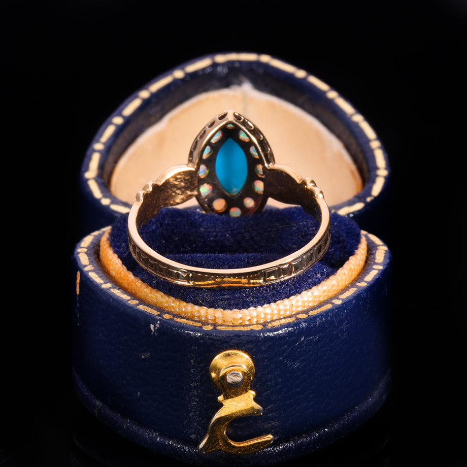 The Vintage 9ct Gold Turquoise And Opal Navette Ring