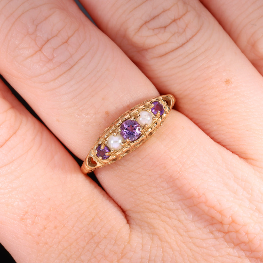 The Vintage Amethyst and Pearl Heart Ring