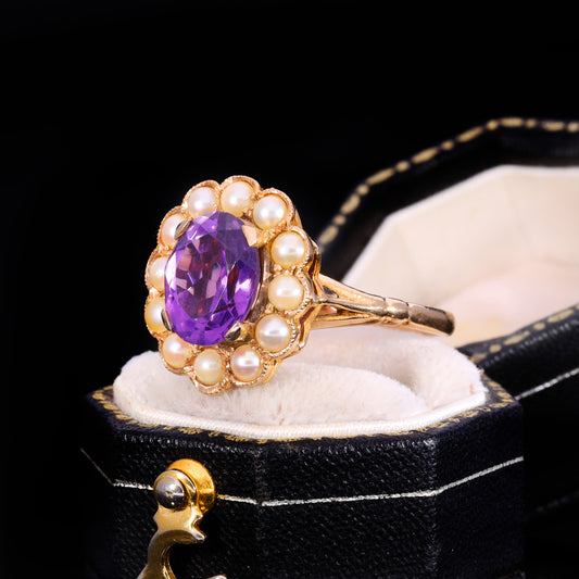 The Vintage Amethyst And Pearl Cluster Ring