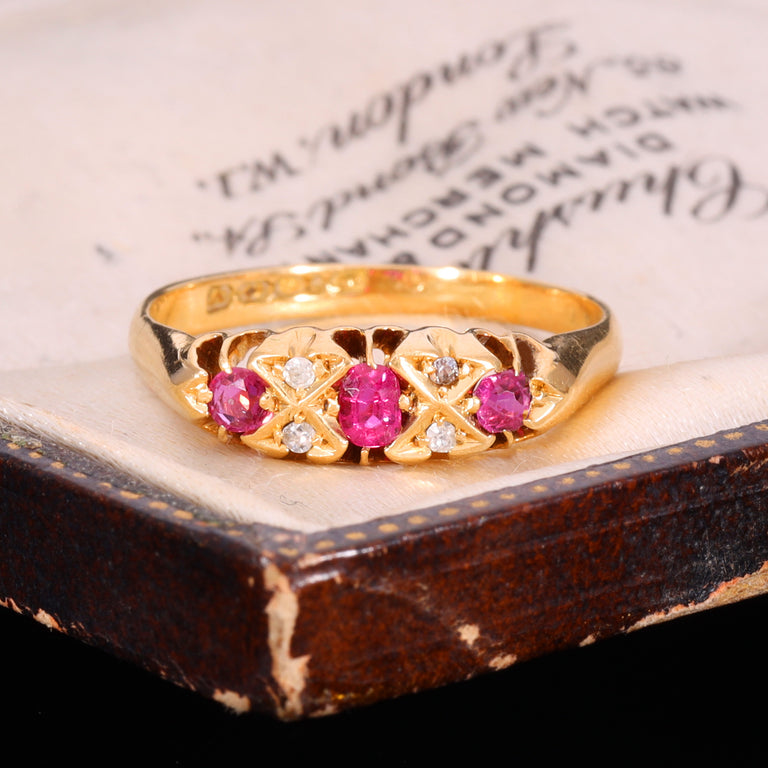 The Antique 1920 Ruby And Diamond Boat Ring