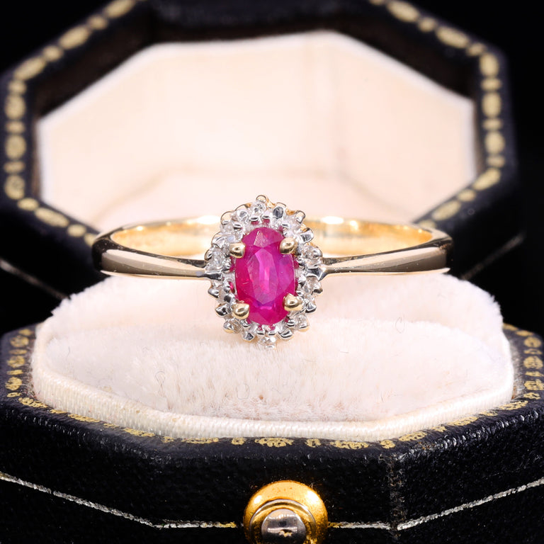 The Vintage Ruby And Diamond Dainty Cluster Ring